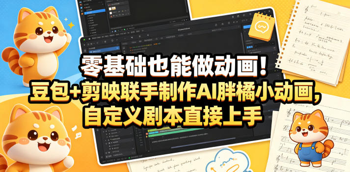 零基础也能做动画！豆包+剪映联手制作AI胖橘小动画，自定义剧本直接上手-翌晨科技网
