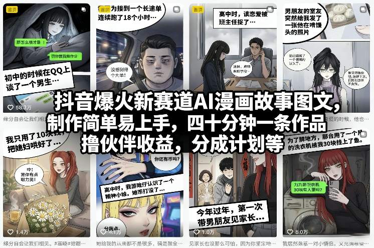 抖音爆火新赛道AI漫画故事图文，制作简单易上手，四十分钟一条作品，撸伙伴收益，分成计划等-翌晨科技网