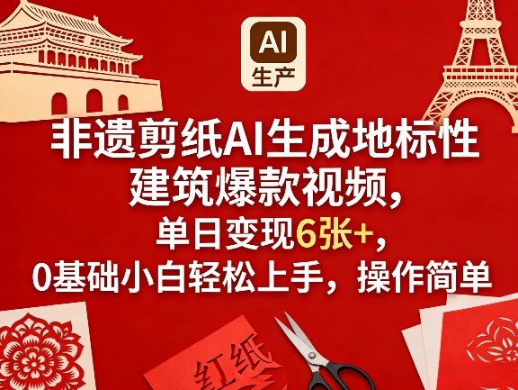 非遗剪纸AI生成地标性建筑爆款视频，单日变现6张+，0基础小白轻松上手，操作简单-翌晨科技网