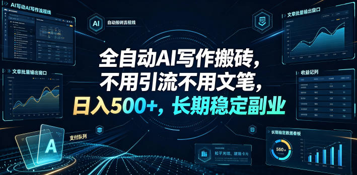全自动AI写作搬砖，不用引流不用文笔，日入500+，长期稳定副业【揭秘】-翌晨科技网