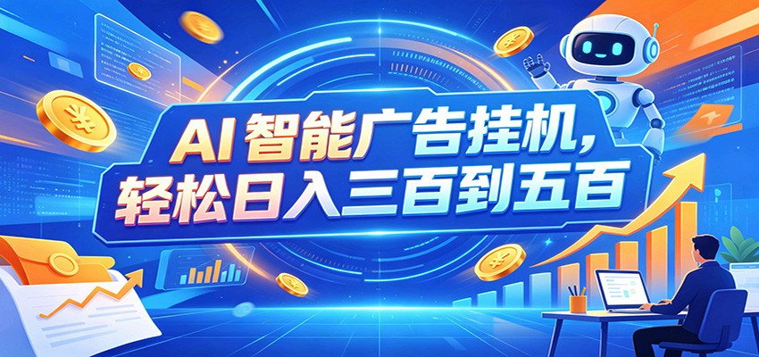 AI智能广告挂机，24小时自动跑，日入300-500，新手零门槛-翌晨科技网