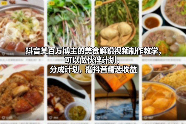 抖音某百万博主的美食解说视频制作教学，可以做伙伴计划，分成计划，撸抖音精选收益-翌晨科技网