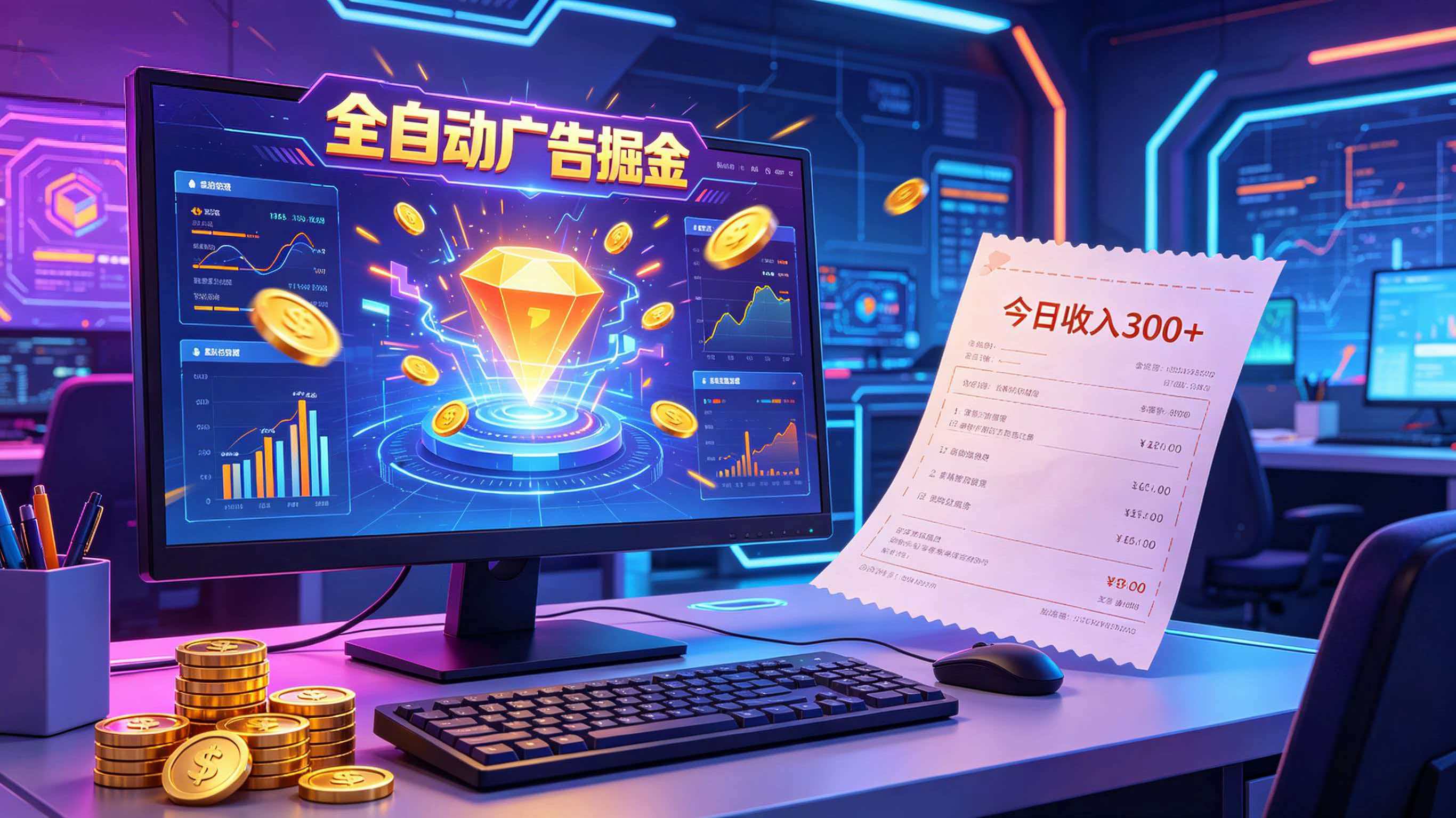全自动广告掘金，日入300+。全程Ai自动化运行，解放双手，时间自由。收益稳定-翌晨科技网