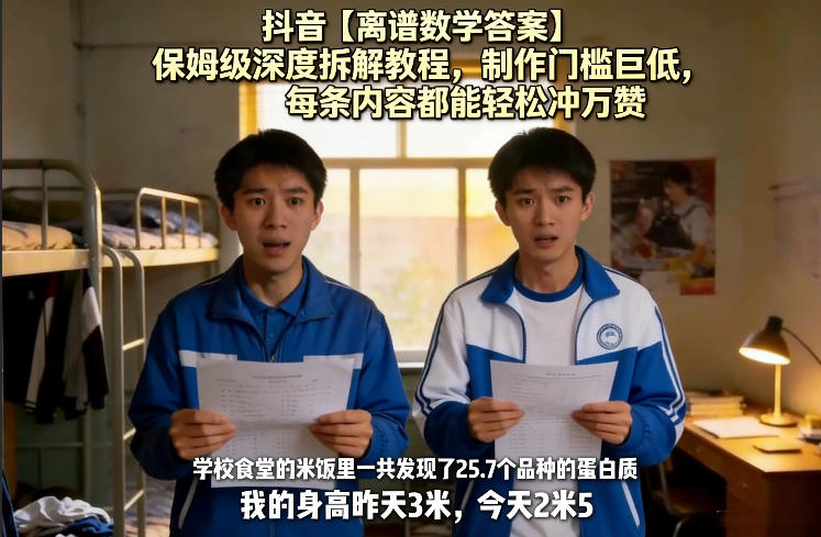 抖音【离谱数学答案】保姆级深度拆解教程，制作门槛巨低，每条内容都能轻松冲万赞，附详细步骤-翌晨科技网