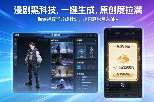 漫剧黑科技，一键生成，原创度拉满，撸爆视频号分成计划，小白轻松月入3k+-翌晨科技网