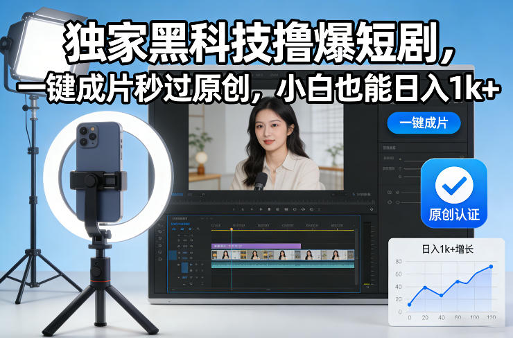 独家黑科技撸爆短剧，一键成片秒过原创，小白也能日入1k+【揭秘】-翌晨科技网