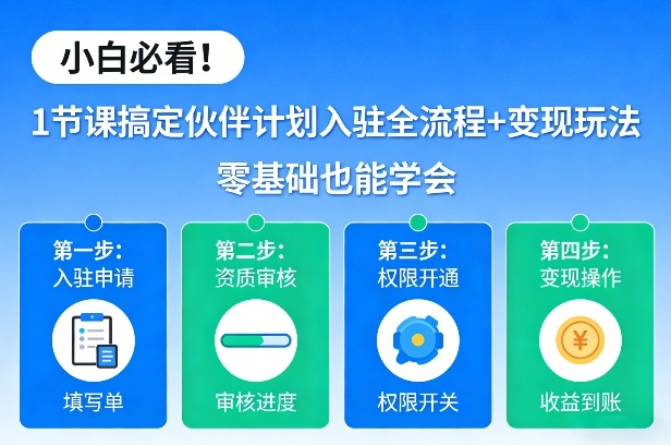 小白必看！1节课搞定伙伴计划入驻全流程+变现玩法，零基础也能学会-翌晨科技网