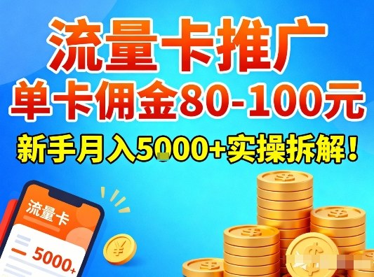 流量卡推广，单卡佣金80-100，新手月入5k+实操拆解！-翌晨科技网