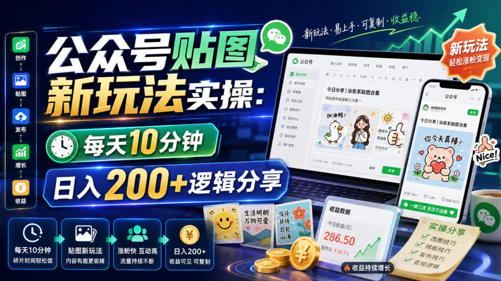 公众号贴图新玩法实操，每天10分钟，日入200+逻辑分享-翌晨科技网
